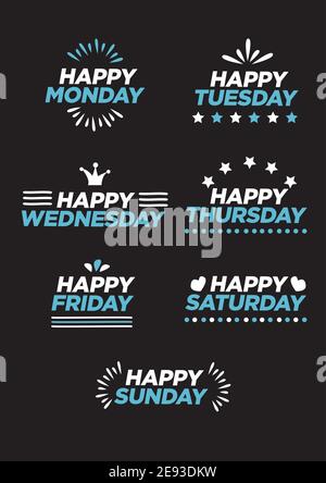 Concept fun art design with word monday, tuesday, wednesday, thursday, friday, saturday, sunday. Vector illustration. Stock Vector