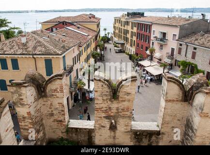 View of Piazza Castello  from the Scaliger Castle in Sirmione, Lake Garda, Italy Stock Photo