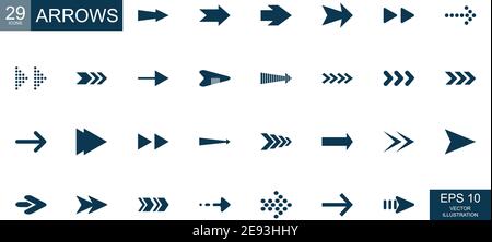 Arrow icons 29 pcs. Big collection of different arrows sign. Vector illustration Stock Vector