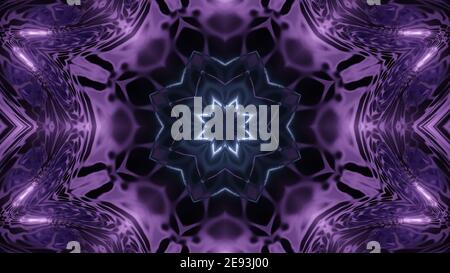 Symmetric 3D illustration of abstract background with fractal ornament of dark violet color Stock Photo