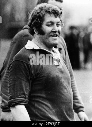 Pontypool, Wales and British & Irish Lions  prop Graham Price, at a Welsh team training session in Bridgend the mid 1970's,Graham was one third of the Stock Photo
