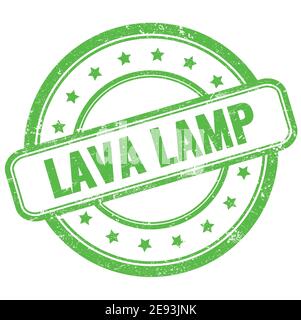 LAVA LAMP text on green vintage grungy round rubber stamp. Stock Photo