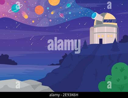 Astronomical observatory flat color vector illustration Stock Vector