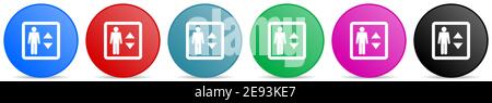 Elevator, lift vector icons, set of circle gradient buttons in 6 colors options for webdesign and mobile applications Stock Vector