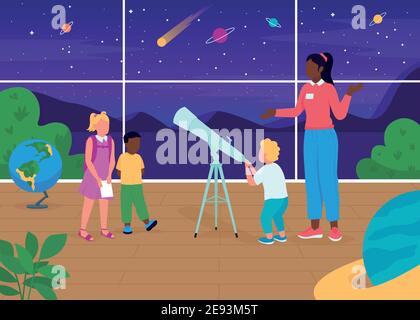 Astronomy lesson flat color vector illustration Stock Vector