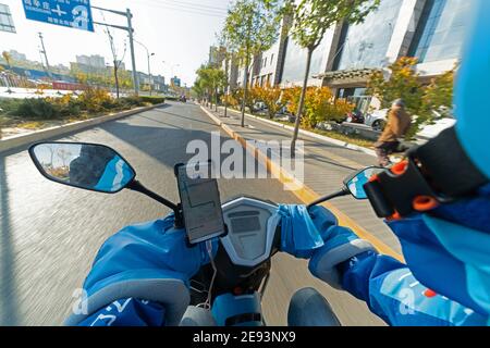 Using a mobile phone navigation dispatcher Stock Photo