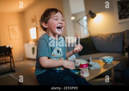 Happy toddler boy looking away Stock Photo