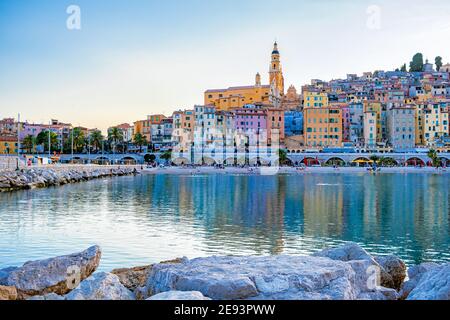 View on old part of Menton, Provence-Alpes-Cote d'Azur, France Europe during summer Stock Photo