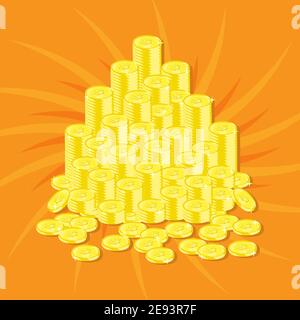 Many golden coins stacks vector illustration background Stock Vector