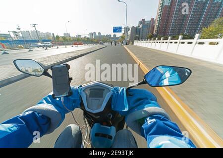 Using a mobile phone navigation dispatcher Stock Photo