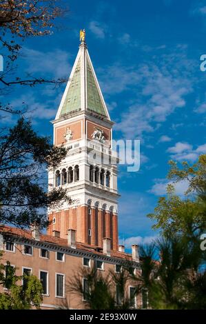 St Mark's Campanile is the bell tower of St Mark's Basilica in Venice, Italy, located in the Piazza San Marco. Stock Photo