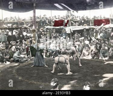 Late 19th century photograph - Sumo wrestling  match, Japan Stock Photo