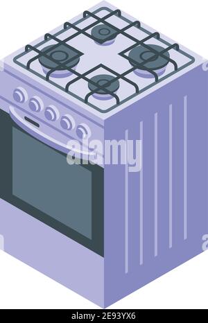 Cook burning gas stove icon. Isometric of cook burning gas stove vector icon for web design isolated on white background Stock Vector