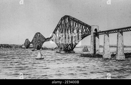 le pont de forth, les grands travaux du siecle par dumont,edition hachette 1895 Stock Photo