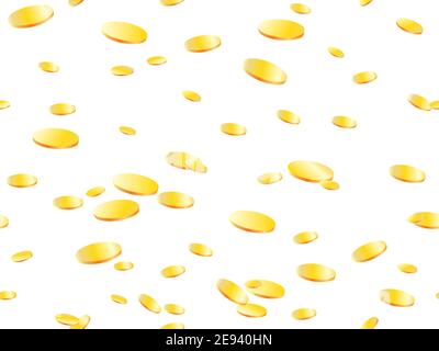 Golden coins seamless pattern. Flying gold coins on a white background, a lot of money. Background for printing on paper, advertising materials and fa Stock Vector