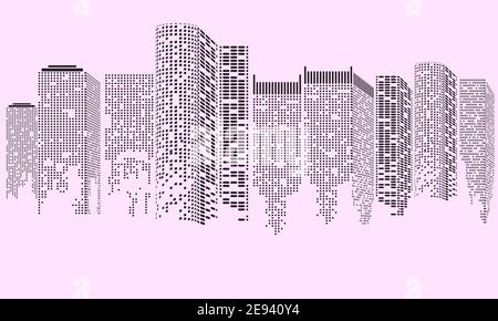 Abstract Futuristic City. Cityscape buildings made up with dots, Digital city landscape. Vector illustration. Stock Vector