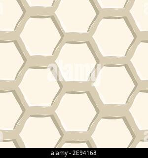 Endless simple abstract seamless pattern on a beige background. Brown Honeycomb for bees. Curved lines, hand drawn simulation effect Stock Vector