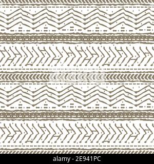 Brown white abstract pastel seamless repeat endless pattern. broken and dotted line, zigzag, circles or dots and other shapes. Rough curved lines, han Stock Vector