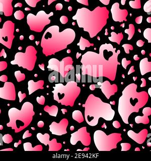 Heart drop seamless pattern. Valentines day abstract love symbol funny romantic texture. Kids vector red with pink color illustration on black Stock Vector