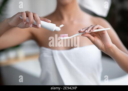 Morning time, personal oral hygiene, regular procedure and dental care. Stock Photo