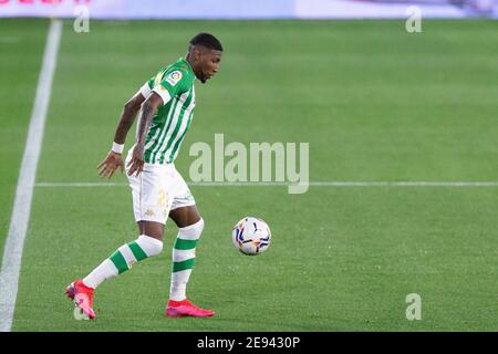 Emerson Royal of Real Betis during the Spanish championship La Liga football match between Real Betis Balompie and CA Osasuna on February 1, 2021 at Benito Villamarin Stadium in Sevilla, Spain - Photo Joaquin Corchero / Spain DPPI / DPPI / LiveMedia Stock Photo