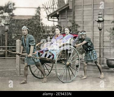 Late 19th century photograph - Women in Rickshaw, Japan, transport. Stock Photo