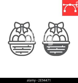 Easter basket with eggs line and glyph icon, Happy Easter and holiday, basket with easter eggs vector icon, vector graphics, editable stroke outline Stock Vector