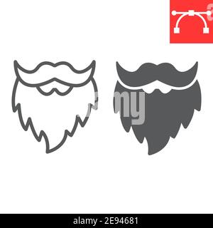Leprechaun beard line and glyph icon, St. Patricks day and holiday, mustache with beard vector icon, vector graphics, editable stroke outline sign Stock Vector