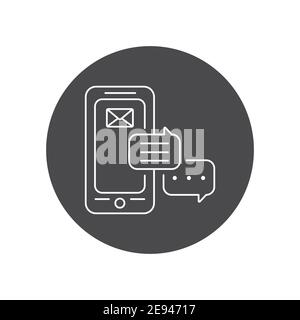 Messenger mobile application in smartphone black glyph icon. Pictogram for web page, mobile app, promo. UI UX GUI design element. Editable stroke. Stock Vector