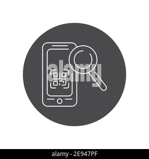 Scanner QR mobile application in smartphone black glyph icon. Pictogram for web page, mobile app, promo. UI UX GUI design element. Editable stroke. Stock Vector