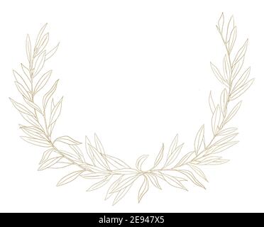 Watercolor geometric gold frame with a branch and leaves of eucalyptus ...