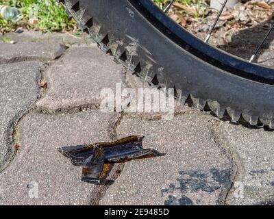 Attention plates bike path background Stock Photo