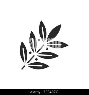 Bay leaf black glyph icon. Spices product. Vector illustration Stock Vector