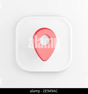 3d rendering square white icon button key red location symbol isolated on white background Stock Photo