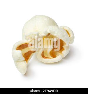 Single piece of salted popped popcorn isolated on white background Stock Photo