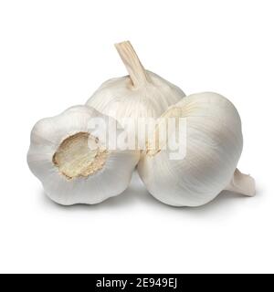 Heap of white whole garlic bulbs isolated on white background Stock Photo