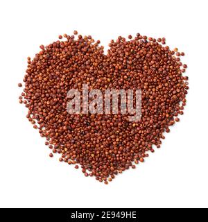 Raw red quinoa seed in heart shape isolated on white background Stock Photo