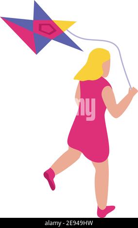 Running girl kite icon. Isometric of running girl kite vector icon for web design isolated on white background Stock Vector