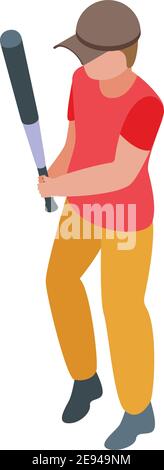 Kid playing baseball icon. Isometric of kid playing baseball vector icon for web design isolated on white background Stock Vector