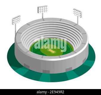 Cricket Field in isometric view, cricket stadium Vector illustration on ...