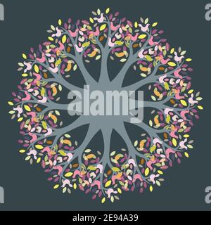Colorful seasonal leaf and bird vector seamless pattern with dark background Stock Vector