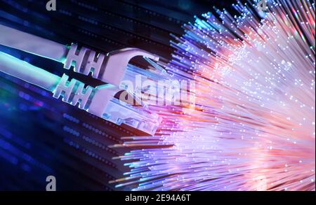 Ethernet cable lan internet wire data connection. Networking and communication Stock Photo