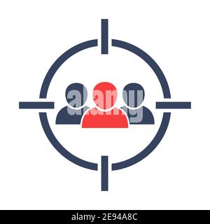 Target with audience icon. Headhunting symbol. Aim people concept. Market segment vector illustration. Client targeting sign. Stock Vector