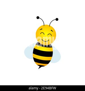 Cartoon cute bee dreaming. Fly insect character. Happy flying bee. Vector isolated on white Stock Vector