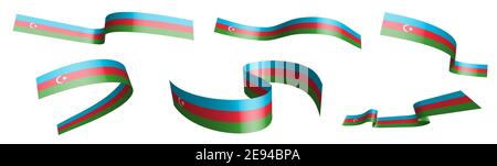 Set of holiday ribbons. Flag of Azerbaijan waving in wind. Separation into lower and upper layers. Design element. Vector on white background Stock Vector