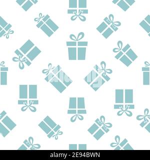 Gift boxes seamless pattern. White Christmas holiday vector illustration. New Year present texture concept. Stock Vector