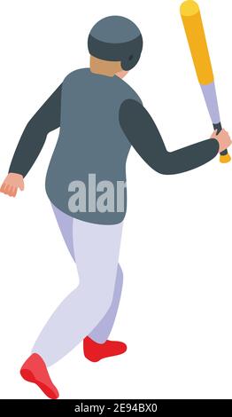 Child playing baseball icon. Isometric of child playing baseball vector icon for web design isolated on white background Stock Vector