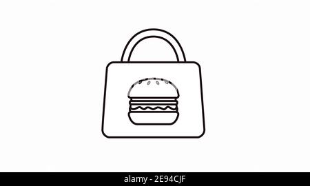 Vector Isolated Black and White Burger Take Away Bag Icon or Sign Stock Vector