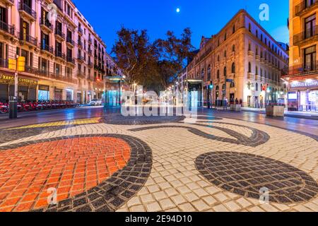 Pavement mosaic designed by artist Joan Miro on Rambla pedestrian mall, Barcelona, Catalonia, Spain Stock Photo