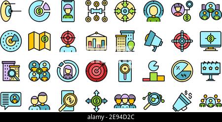 Target audience icons set. Outline set of target audience vector icons thin line color flat on white Stock Vector
